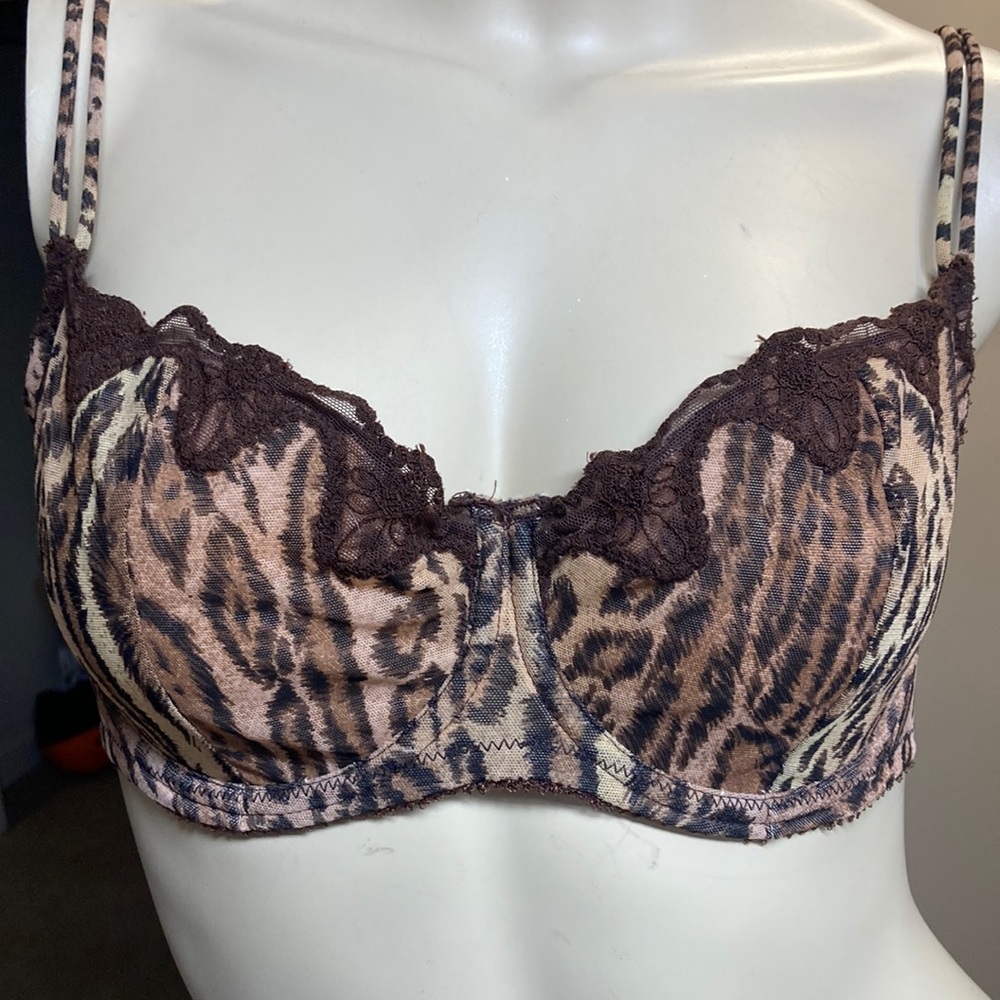 Cassandra Intimates Leopard Print Underwire Bra with Lace Trim - Brown